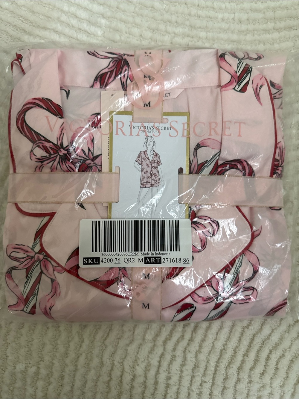 Victoria's Secret Pink Ribbon-Print Satin Pajama Set